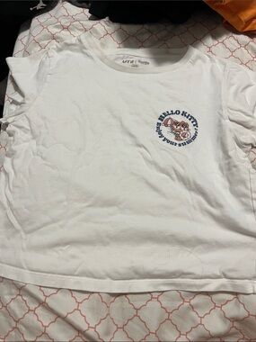 Hello Kitty White Tee with Navy and Pink Chest Graphic
